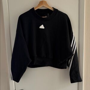 Adidas Black Sweatshirt with White Stripes - M